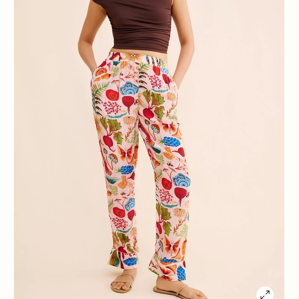 New Anthropologie x FARM Rio Pahama Printed Pants Pink Sz M